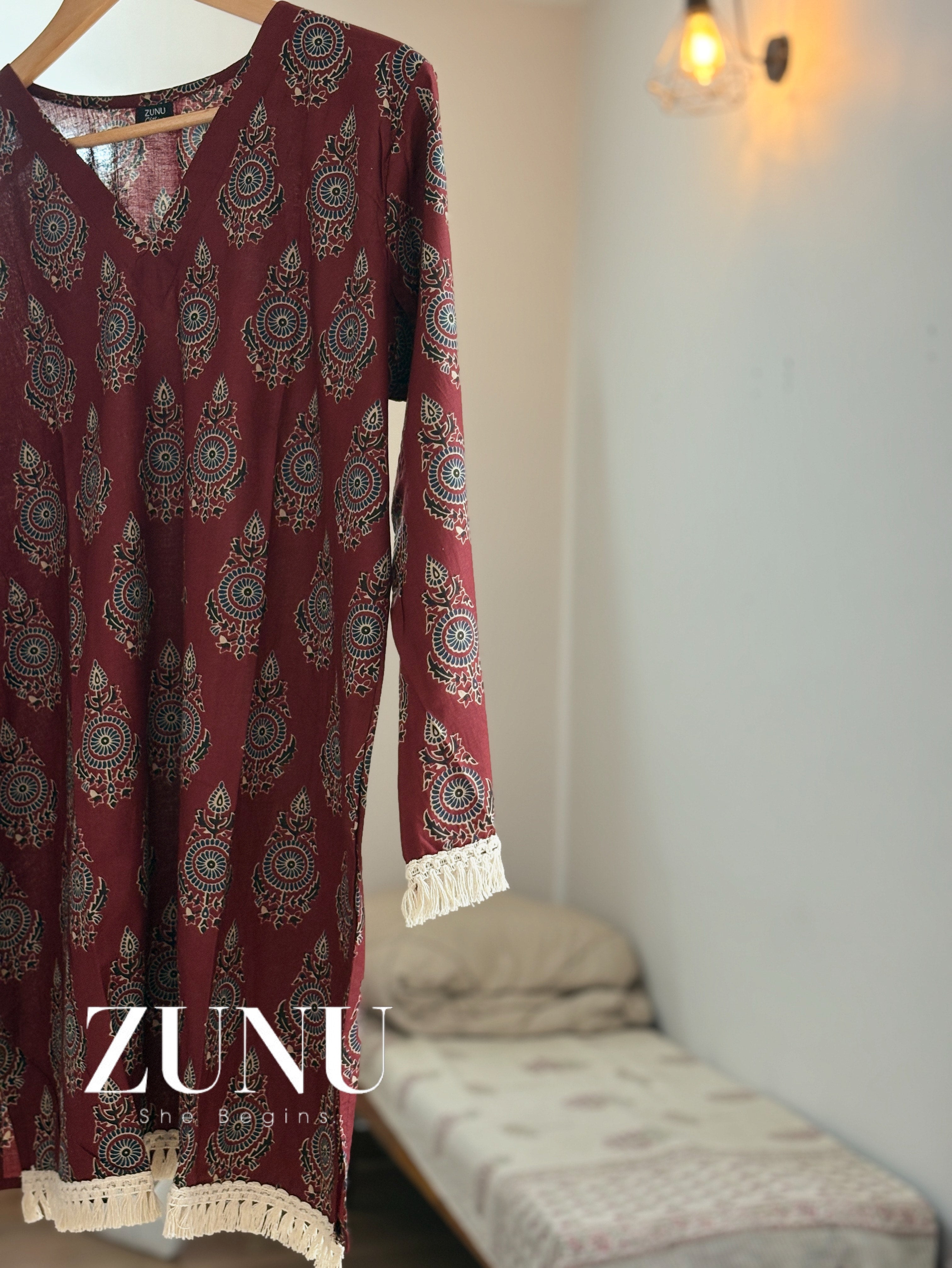 Short Kurti - Cherry Red With Croschet Lace