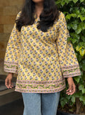 Short Kurti -  Pastel Yellow Floral Print