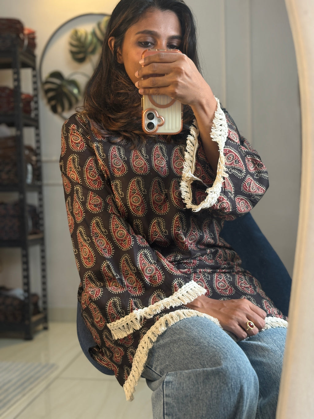 Short Kurti - Black Mango with Crochet Lace