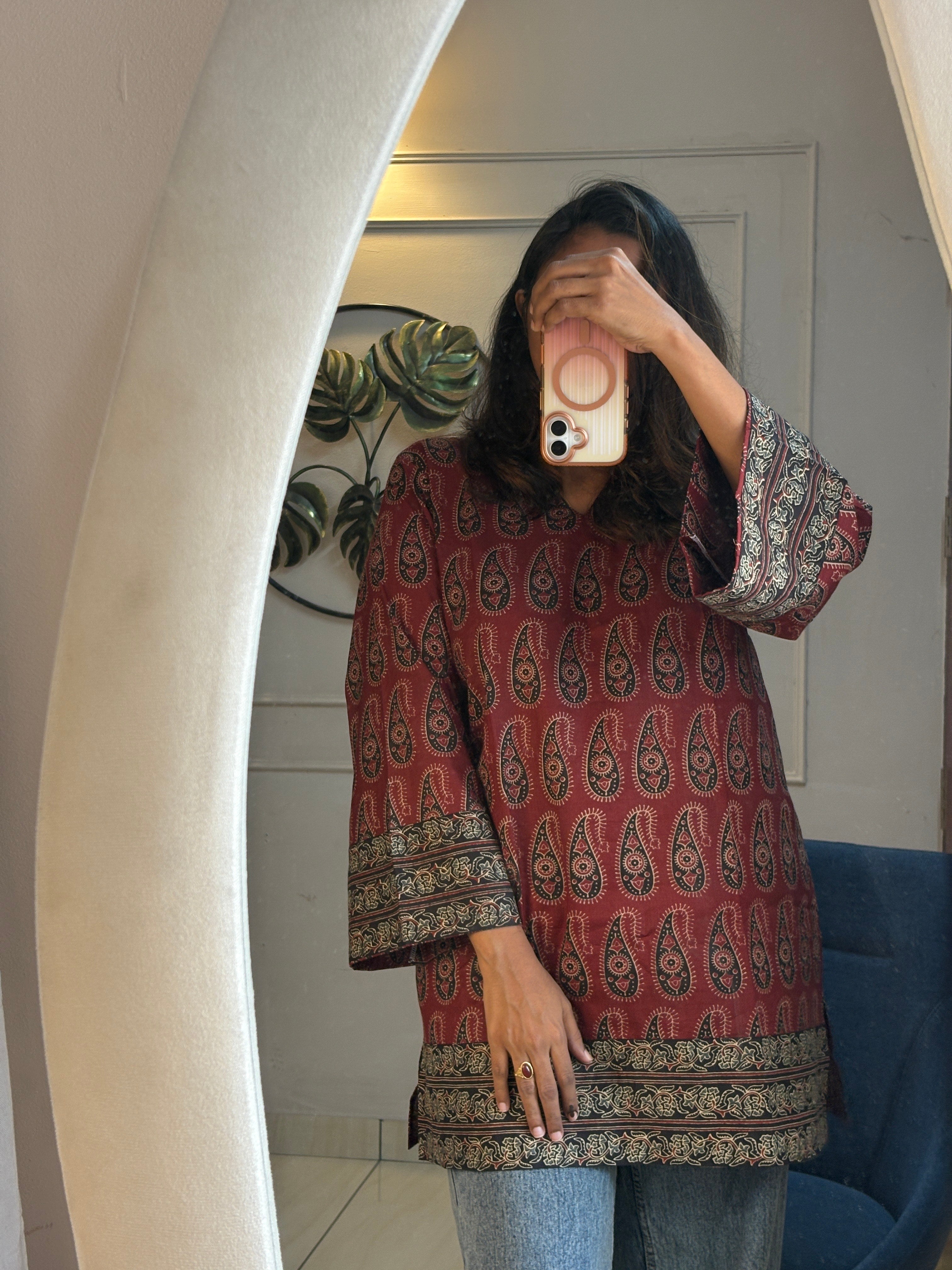 Short Kurti -  Classic Meroon Black-Line