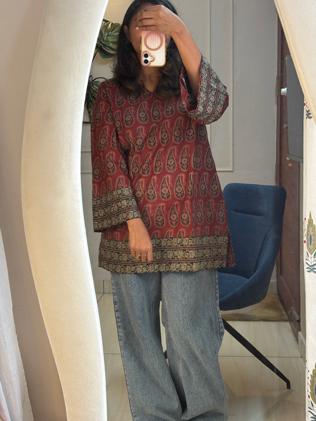 Short Kurti -  Classic Meroon Black-Line