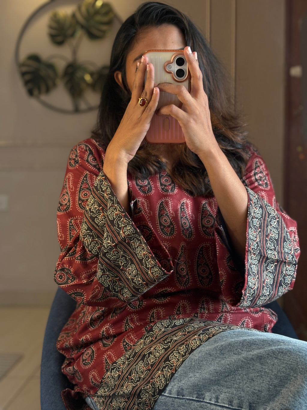 Short Kurti -  Classic Meroon Black-Line