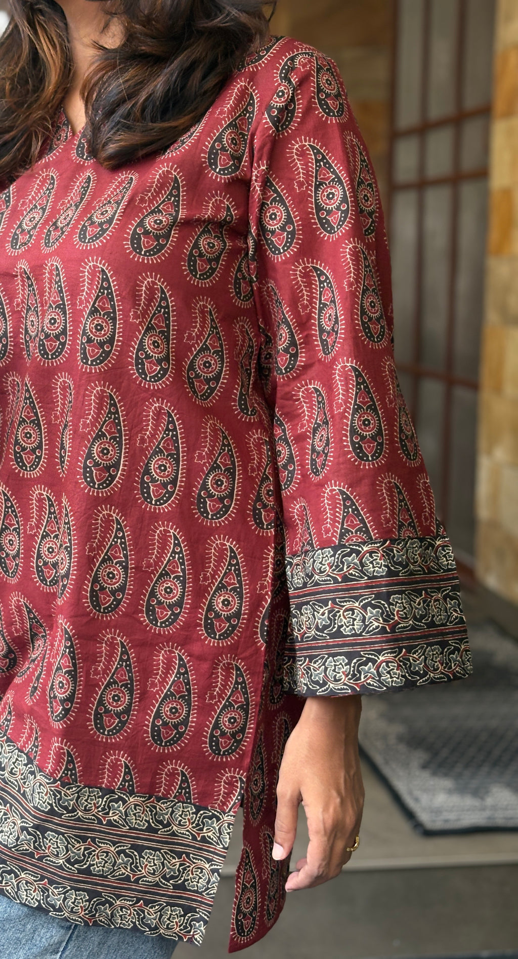 Short Kurti -  Classic Meroon Black-Line