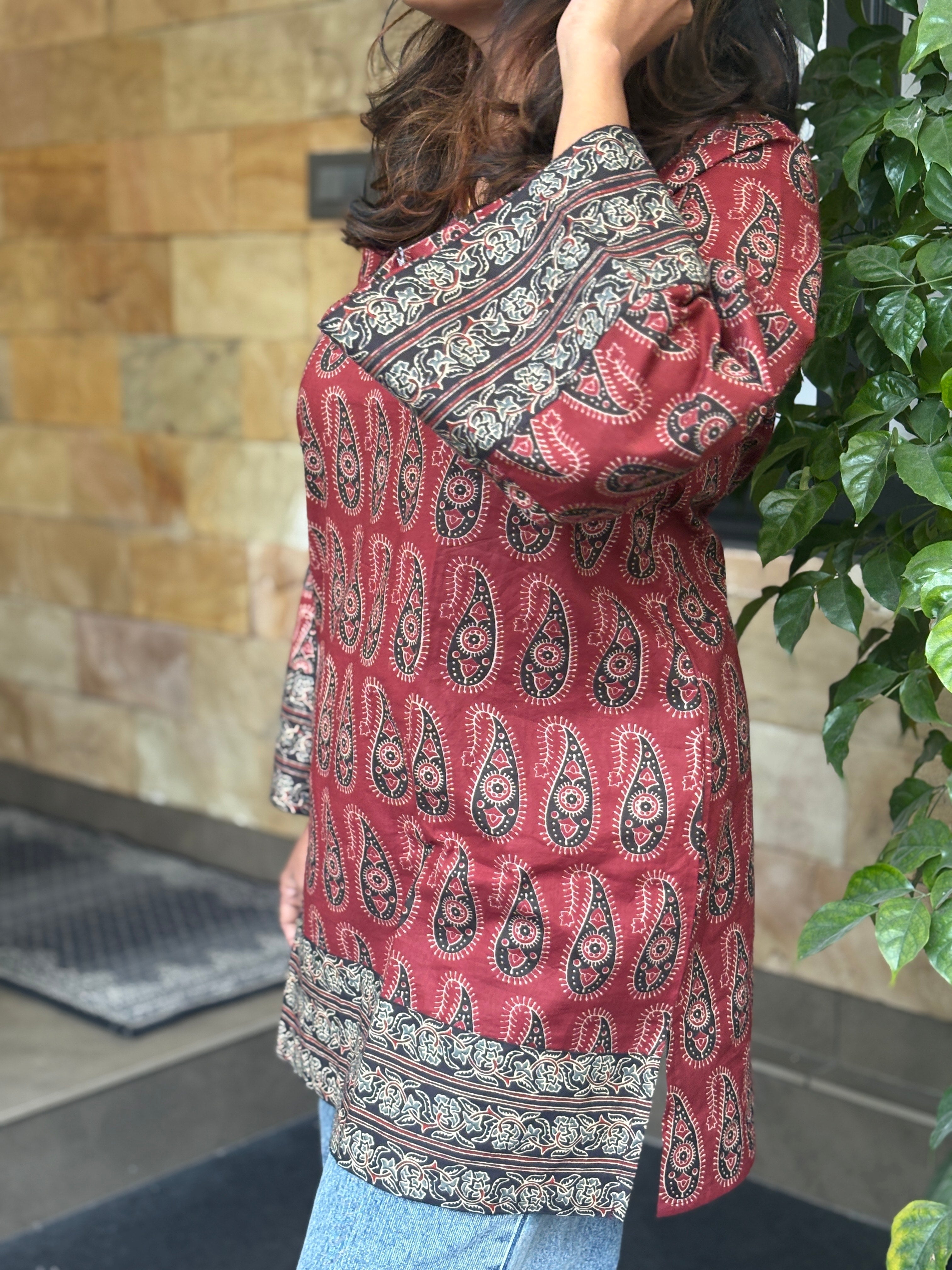 Short Kurti -  Classic Meroon Black-Line